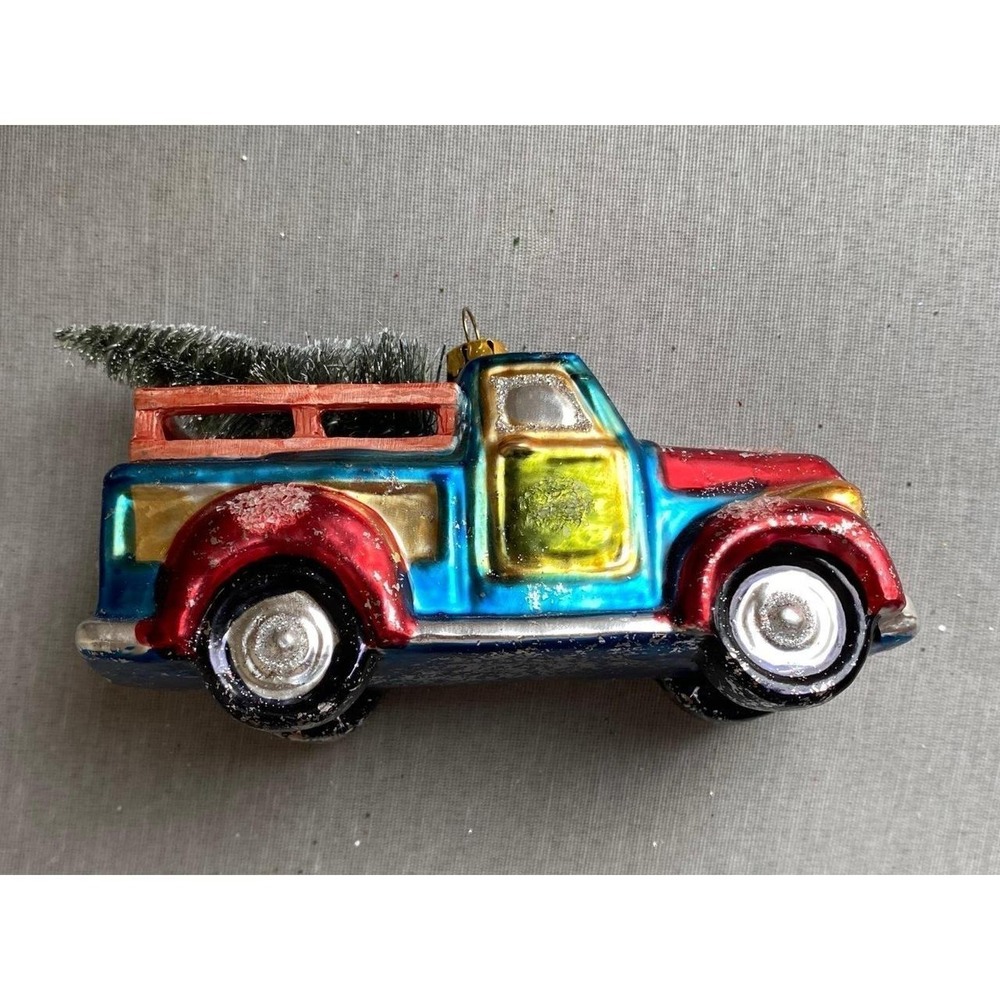 Truck Christmas Ornament Blown Glass Tree Holiday 5"